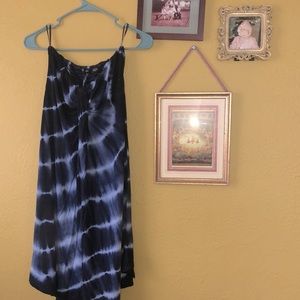 Blue tie dye strapless summer dress